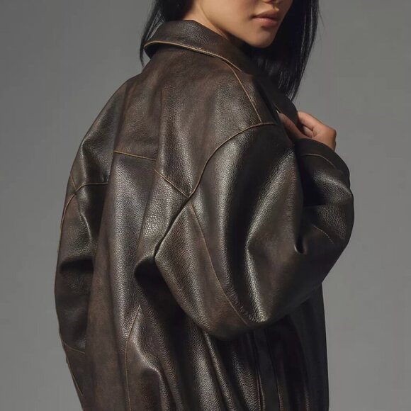 NEW Pilcro Oversized Washed Faux-Leather Jacket - Picture 2 of 7